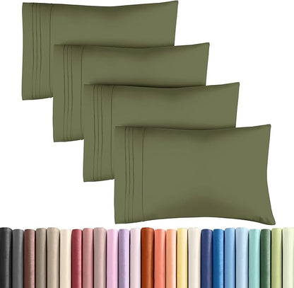 King Pillow Cases Set of 4 - Ultra Soft Hotel Quality Pillowcase Covers - Comfy, Cozy & Wrinkle Free - Shrinkage, Stain & Fade Resistant - Machine Washable Pillow Protectors - 4 Piece Set - Sage Green