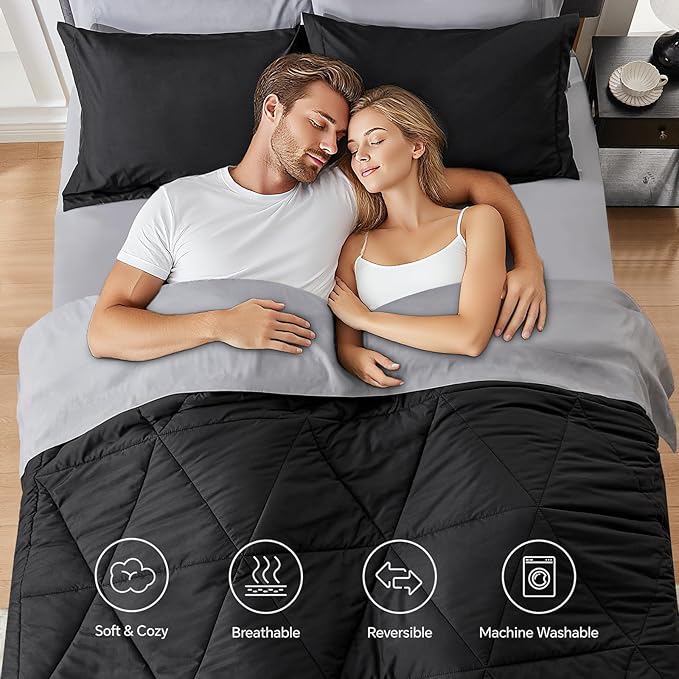 BEDELITE Twin XL Comforter Set 5 Pieces Bed in A Bag - Soft Microfiber Reversible Twin Extra Long Black Bed Set with Comforters, Sheets, Pillowcase & Sham, Cozy Bedding Sets for College Dorm Room