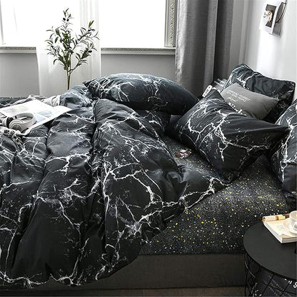 Cottonight Black Marble Comforter Set Full Marble Bedding Comforter Set Black and White Abstract Modern Blanket Quilts Marble Texture Comforter Black Bedding Set for Men Women Adults Kids