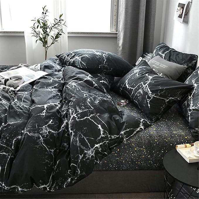 Cottonight Black Marble Comforter Set California King Black and White Bedding Comforter Sets Modern Cotton Abstract Gothic Blanket Quilts Bedding Comforter Set for Women Men Adults Teens Cal King Bed