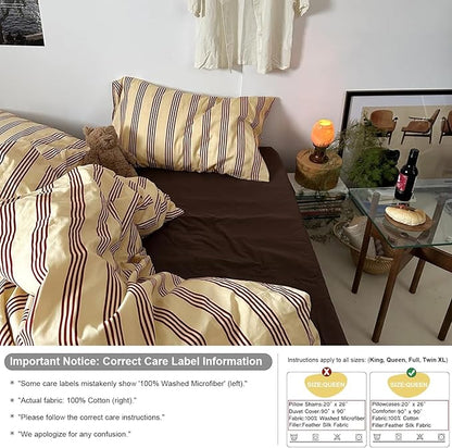mixinni Vintage Striped Comforter Set Twin XL Size - Soft Cotton 3-Piece Boho Bedding Set (1 Comforter+ 2 Pillowcases), Rustic Red-Brown Geometric Stripes, Ultra-Soft & Breathable for All Seasons