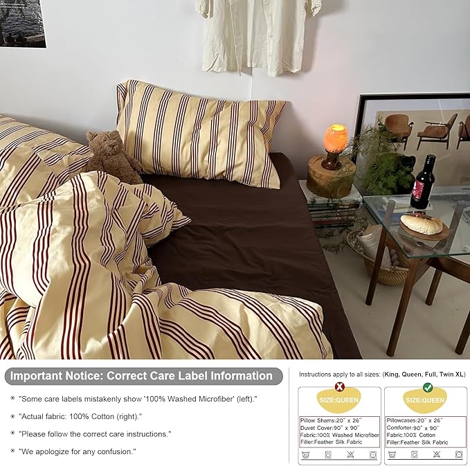 mixinni Vintage Striped Comforter Set Full Size - Soft Cotton 3-Piece Boho Bedding Set (1 Comforter+ 2 Pillowcases), Rustic Red-Brown Geometric Stripes, Ultra-Soft & Breathable for All Seasons