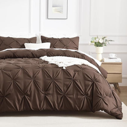 Andency Brown Pinch Pleat Comforter Twin(66x90Inch), 2 Pieces(1 Down Alternative Comforter and 1 Pillowcase) Bed Set Microfiber Pintuck Bedding Set