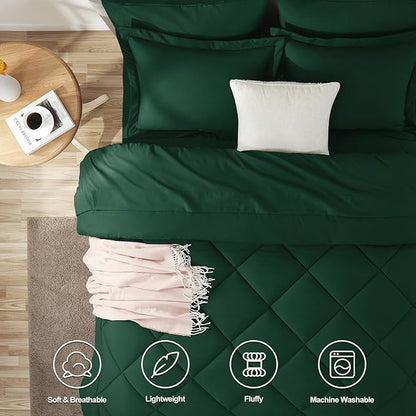 CozyLux Oversized Queen Comforter Set Emerald Green, 7 Pieces Bed in a Bag Comforter Set with Sheets, All Season Bedding Set with Down Alternative Comforter, Sheets, Pillowcases & Shams