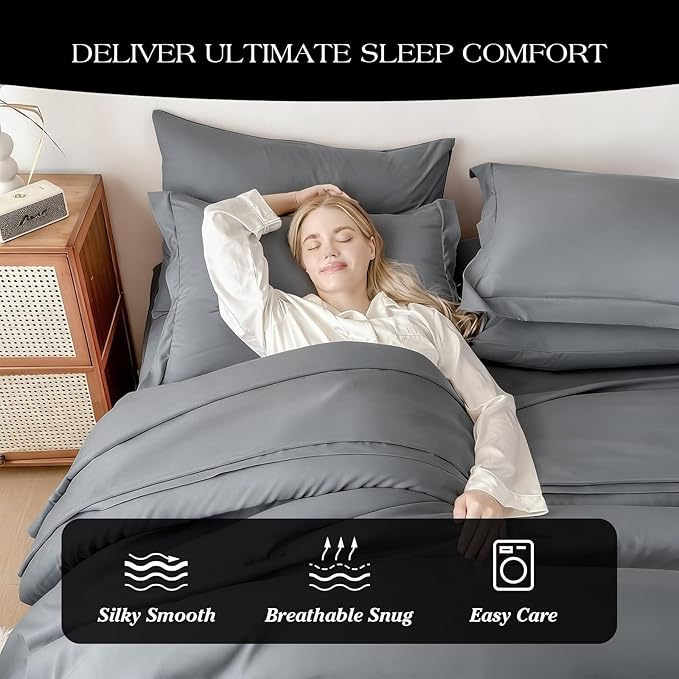 Cal King Comforter Set Double Brushed Microfier Silver Gray - 7-Piece Bed in a Bag, All-Season Soft Bedding with Sheets & Envelope Pillowcases ((104"x90",Cal King)