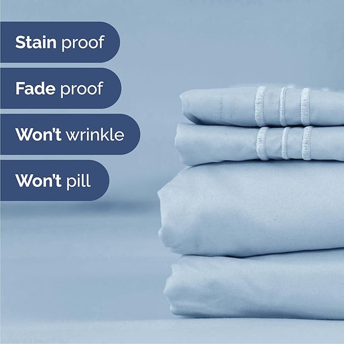 Queen Size 4 Piece Sheet Set - Comfy Breathable & Cooling Bed Sheets Set - Hotel Luxury Bedding for Women, Men, Kids, Teens, Boys & Girls - Deep Pockets, Ultra-Soft, Wrinkle Free - Oeko-Tex - Sky Blue