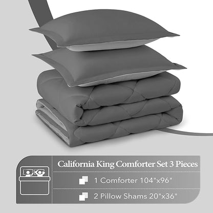 downluxe California King Comforter Set - Charcol and Grey Cal King Comforter Set, Soft Bedding Sets for All Seasons - 3 Pieces - 1 Comforter (104"x96") and 2 Pillow Shams(20"x36")