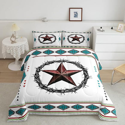 Erosebridal Western Decor King Comforter Set Boho Aztec Bedding Set for Kids Teens Adult Bedroom, Southwestern Texas Star Bedding Comforter Sets Exotic Tribal Geometric Quilt with 2 Pillow Cases