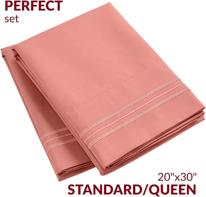 Mellanni Pillow Cases - Luxury, Extra Soft, Cooling Pillow Covers - 2 PC Iconic Collection Pillowcases - Envelope Closure (Standard/Queen 20" x 30", Coral)