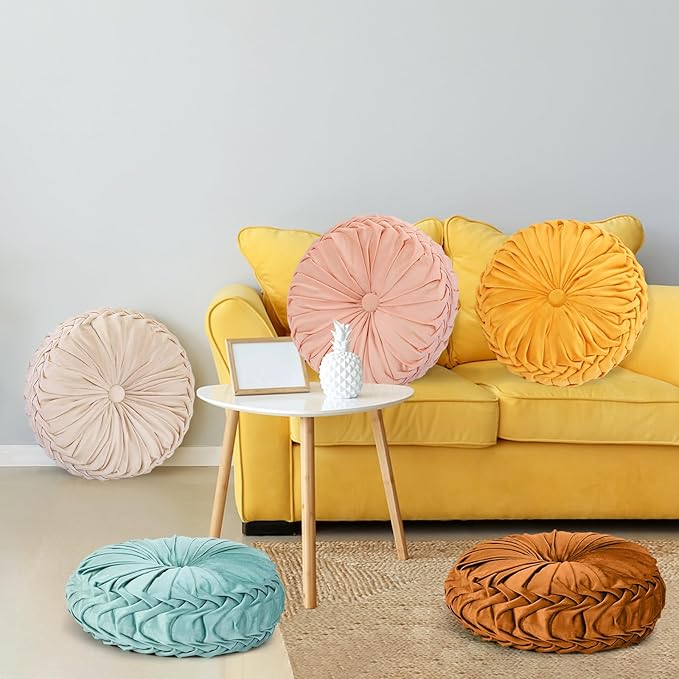 Yerliker 6 Pcs Floor Pillow Cushions 15inch Round Velvet Throw Pillows Colorful Flexible Cushions Alternative Pillows for Couch Chair Living Room Bedroom Home Office Decor(Saffron Yellow Color)
