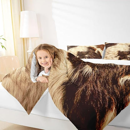 Erosebridal Cow Print Comforter Set King Cowhide Bedding Sets Adult Women Men Highland Cow Fur Comforter Western Farm Wild Animal Down Comforter Brown White Bull Cattle Skin Duvet Insert 3Pcs