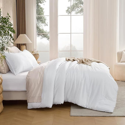 Andency White Super King Comforter Set, 3 Pieces Oversized King Lightweight Soft Solid Bed Comforter, Oversized Fluffy Microfiber Bedding Set (120x120In, 2 Pillowcases)