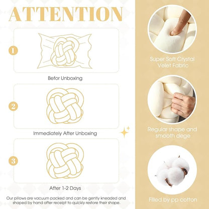 2 Pcs Knot Pillow Balls Set, 12 Inch Soft Decorative Throw Knot Pillow Ball, Large Square Knotted Floor Cushion for Living Room Bedroom Sofa Couch Bed Home Decoration(Beige)