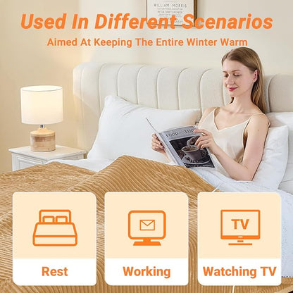 Heated Blanket Electric Throw, Soft Flannel Heating Blanket with 8 Hours Auto Off 10 Fast Heating Levels Machine Washable Sherpa Heated Blanket with Overheating Protection
