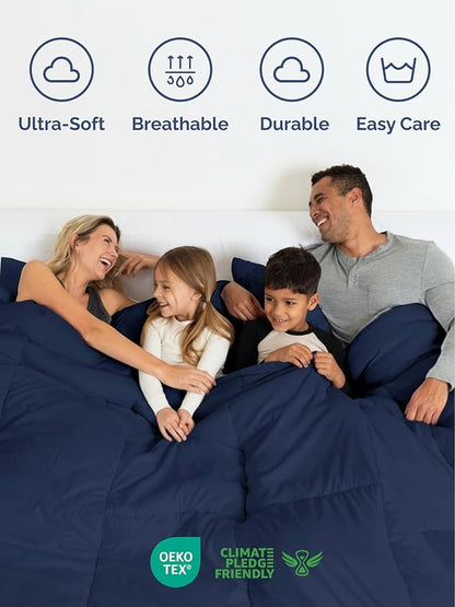 Queen Comforter Set - 7 Piece Bed in a Bag Queen Size Bed Set - Down Alternative Comforter, Flat Sheet, Fitted Sheet, Pillowcase & Shams for All Seasons - Ultra Soft, Comfy and Breathable - Navy Blue