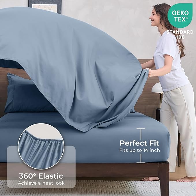 HEVUMYI Dusty Blue Cali-King Comforter Set - 7-Piece All Season Bed in a Bag Cali-King, Ultra Soft Bedding Set with Comforter, Flat Sheet, Fitted Sheet, Pillowcases, Pillow Shams