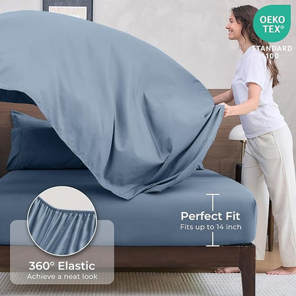 HEVUMYI Dusty Blue Cali-King Comforter Set - 7-Piece All Season Bed in a Bag Cali-King, Ultra Soft Bedding Set with Comforter, Flat Sheet, Fitted Sheet, Pillowcases, Pillow Shams