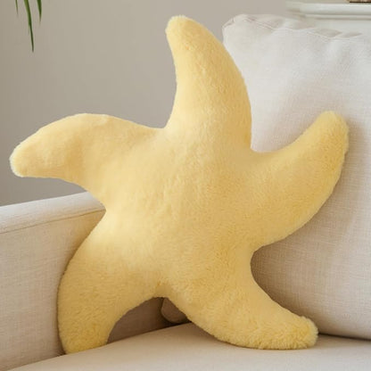 Starfish Pillow, Cute Decorative Pillows for Couch Bed, Aesthetic Room Decor Accent Pillow Plush with Soft Faux Rabbit Fur for Bedroom Living Room (Goose Yellow, 14.9 Inches)