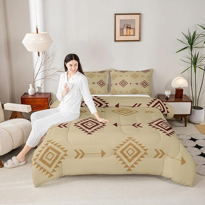 Feelyou Kids Brown Boho Western Bedding Set Toddler Size Southwestern Aztec Tribal Comforter Set for Boys Girls Bohemian Duvet Quilt