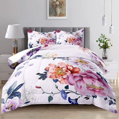 Raphus cucullatus Purple & Pink Floral Comforter Set - King Size, Includes Comforter, Quilt, Bedding Set