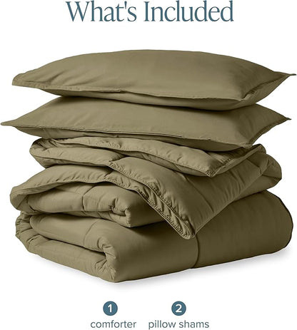 Bare Home Comforter Set - King/California King Size - Ultra-Soft - Goose Down Alternative - Premium 1800 Series - All Season Warmth (King/Cal King, Olive)