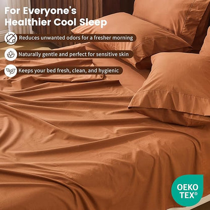 100% Linen Sheet Set King Size Extra Deep Pocket Fits 18-24 Inch Mattress, Breathable & Soft, Smooth 6-Piece Set for Thick Mattresses Hotel Luxury Bedding（King, Brown）