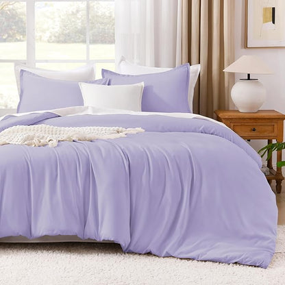 Litanika Lavender Purple Comforter King Size, 3 Pieces Lightweight Solid Bedding Comforter Set, All Season Fluffy Bed Set (104x90In Comforter & 2 Pillowcases)
