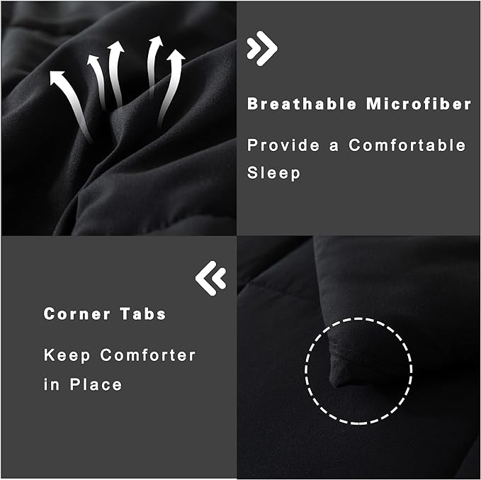 DOWNCOOL Queen Comforter Set -All Season Queen Bed Set with 2 Pillow Cases-3 Pieces Bedding Sets Queen -Down Alternative Black Queen Size Comforter Sets(88"x92")