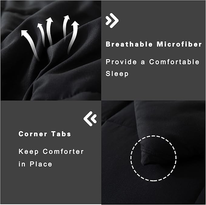 DOWNCOOL Full Size Comforter Sets -All Season Bedding Comforters with 2 Pillow Cases -3 Pieces Bed Set Down Alternative Comforter -Black Bedding Sets (82"x86")