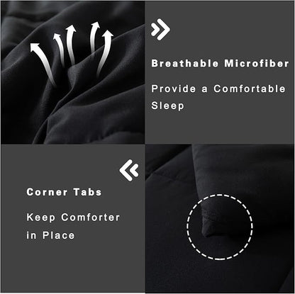 DOWNCOOL Full Size Comforter Sets -All Season Bedding Comforters with 2 Pillow Cases -3 Pieces Bed Set Down Alternative Comforter -Black Bedding Sets (82"x86")