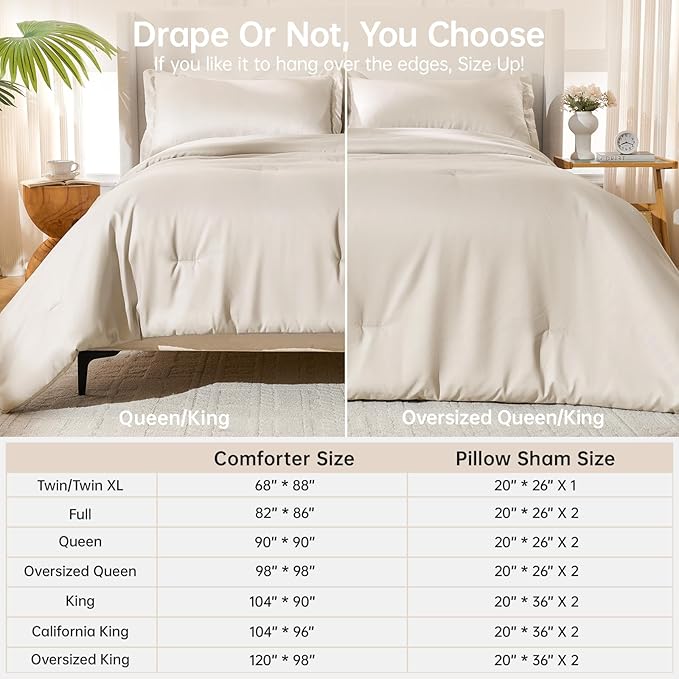 MUXHOMO Beige Oversized Queen Comforter Sets, All Season Ultra Soft Down Alternative Bedding - 3 Piece Lightweight Bed Set Includes 1 Comforter (98"*98") and 2 Pillow Shams (20"x26")