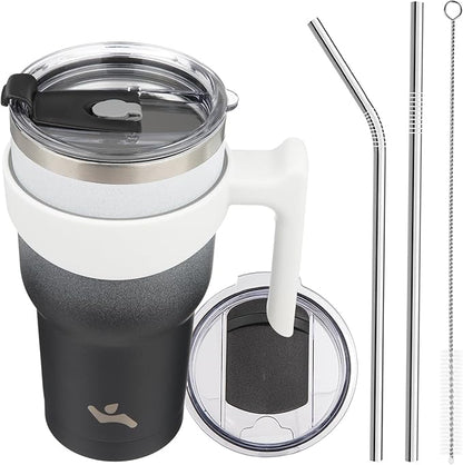 30 oz Tumbler with Handle and 2 Straw 2 Lid, Insulated Water Bottle Stainless Steel Vacuum Cup Reusable Travel Mug,Day Night