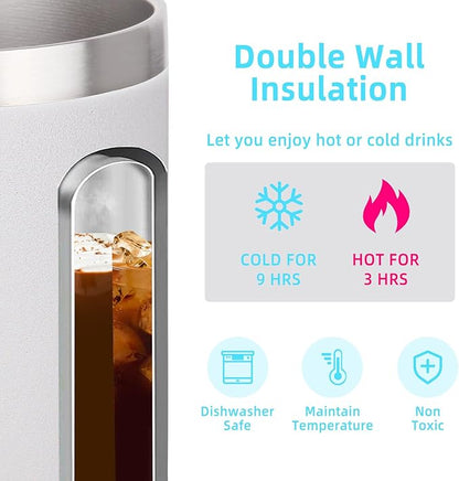 Volhoply 14oz Insulated Stainless Steel Coffee Mug with Lid Bulk 8 Pack,Not Suitable for Sublimation,Double Wall Vacuum Travel Coffee Cup with Handle, Reusable Metal Camping Mugs Keep Cold(White,8)