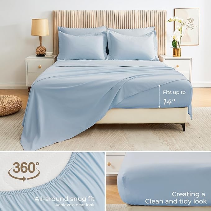Sasttie Queen Comforter Set, 7 Pieces Bed in a Bag Queen, Complete Bedding Set Includes Comforter, Flat Sheet, Fitted Sheet, Pillowcases and Pillow Shams, Greyish Blue