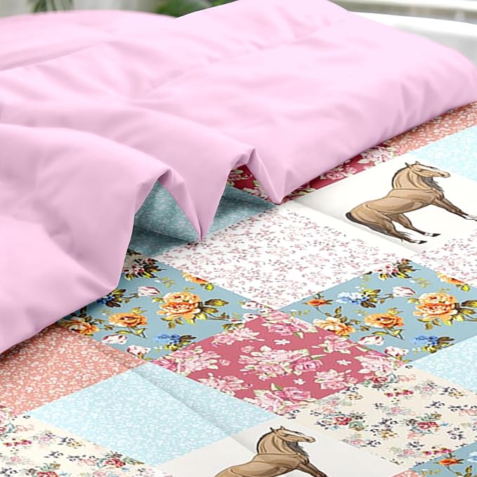 Comforter Set King Size, Horse Animal Pink 7 Pcs Bedding for Kids and Adults, Country Farmhouse Bed Sheet Sets with Fitted Sheet 2 Pillowcases & 2 Shams for Bedroom Bed Decor
