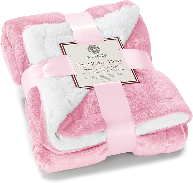 Genteele Sherpa Throw Blanket Super Soft Reversible Ultra Luxurious Plush Blanket, 40 x 50 inches, Pink/White