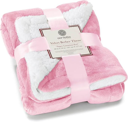 Genteele Sherpa Throw Blanket Super Soft Reversible Ultra Luxurious Plush Blanket, 40 x 50 inches, Pink/White