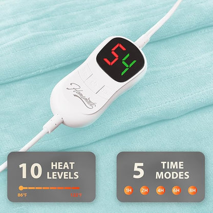 Homemate Electric Heated Blanket Twin Size - 62"x84" Heating Blanket Twin Size 1/2/4/6/8 Hours Auto-Off 10 Heat Level Over-Heat Protection Flannel Sherpa ETL Certification