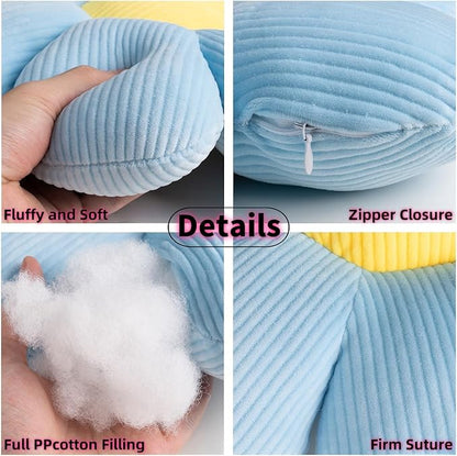2 Pcs White Blue Flower Pillow Decorative Throw Pillows for Bed Couch Sofa Chair,15.35" Cute Aesthetic Flower Daisy Shaped Pillows Floor Cushions for Bedroom Room Classroom (White+Blue, 15.35 Inch)