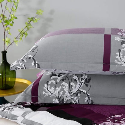SLEEPBELLA Comforter Queen Size, 600 Thread Count Cotton Grey Paisley & Purple Comforter Sets, Down Alternative Bedding Set 3Pcs(Queen, Purple Paisley)