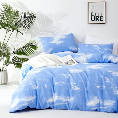 CLOTHKNOW Blue Sky Queen Size Comforter Sets White Cloud Bedding Comforter Sets Blue Queen Comforter Soft Blue Comforter with 2 x Pillow Cases