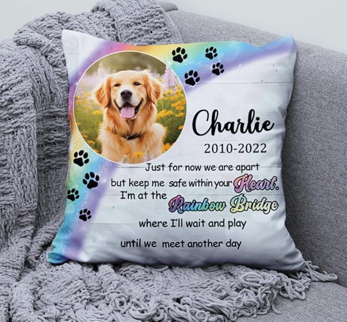 Personalized Pet Photo Memorial Throw Pillow (Insert Included), Dog Memorial Gifts for Loss of Dog, Pet Pillows Photo, Pet Loss Gift Sympathy Gift for Pet, Pillow Case Cover, Pillow Pet Dog