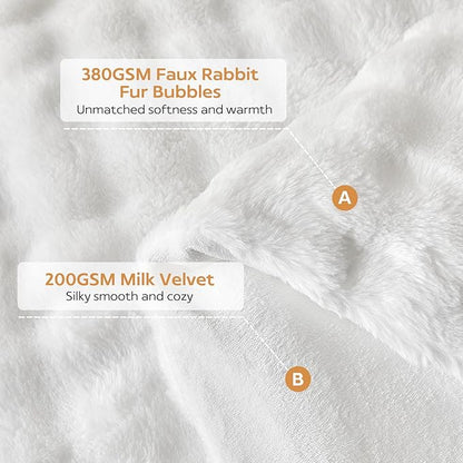 Tokokimo Faux Fur Comforter Set Queen Size, Ultra Soft Reversible Heavyweight Fluffy Bedding, Extra Warm Winter Comforter with 2 Pillow Cases, All Season Fuzzy Comforter Set, White