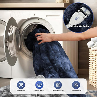 MAXEVE Electric Heated Throw Faux Rabbit Fur Blanket with 8 Heating Levels & 8 Hours Auto Off, Fast Heating Warm Cozy Sherpa Washable Blanket with Over-Heat Protection, ETL Certification, Blue
