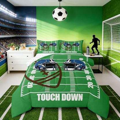 Feelyou Rugby Comforter Set King Size Football Comforter for Boys Girls Teens Soccer Ball Game Bedding Set Gift for Football Lover Duvet Set Room Decor Green Quilt Set