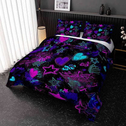 Purple Stars Comforter Set Full Size,Galaxy Starry Printed Bedding Set,Purple Stars Room Decor with Soft and Lightweight Comforter and 2 Pillowcases