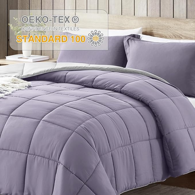satisomnia California King Comforter Set, Purple Bedding Comforters Cal King Size, 3 Pieces Down Alternative Bed Comforter Lightweight Soft Bed Set Breathable, Reversible All Season Bedding Sets