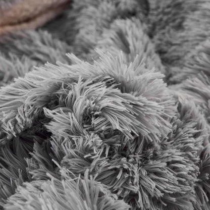 Flysheep Luxury Faux Fur Full/Queen Size Winter Comforter Set Shaggy Velvet Gray Long Hair, 3 Pieces Plush Flannel Sherpa Backing Reversible Soft Microfiber Super Warm Bedding Set for Holiday