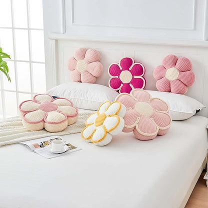 Flower Pillow, Soft Flower Decorative Throw Pillow, Cute Daisy Flower Shaped Seating Floor Cushion Room Décor Plush Pillows for Sofa Couch Bed (13.7 Inch, Hot Pink)