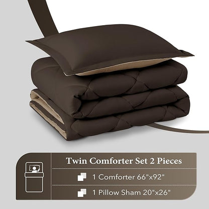 downluxe Twin Comforter Set - Brown and Tan Twin Comforter, Soft Bedding Sets for All Seasons -2 Pieces - 1 Comforter (66"x92") and 1 Pillow Sham(20"x26")